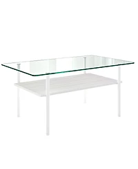 Streamdale Furniture Modern Glass Coffee Table and End Tables Set of 3 with Wooden Shelf