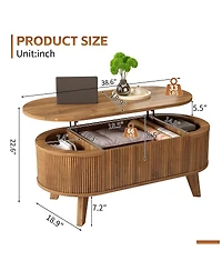 Streamdale Furniture Fluted Lift Top Oval Coffee Table with Storage