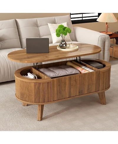 Streamdale Furniture Fluted Lift Top Oval Coffee Table with Storage