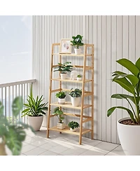 Slickblue 4-Tier Wicker Ladder Shelf, Freestanding Open Bookcase with Display Shelves for Home Office
