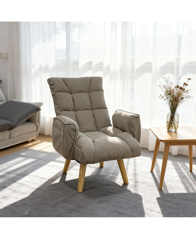 Streamdale Furniture Lambswool Adjustable Lazy Sofa Lounge Chair with Solid Wood Legs