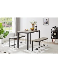 Flynama Industrial Dining Table Set with 2 Benches, Rustic Kitchen Table Set for 4, Space Saving Dining Furniture