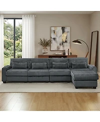 Streamdale Furniture L-Shaped Corduroy Modular Sectional Sofa with Storage and Cup Holders