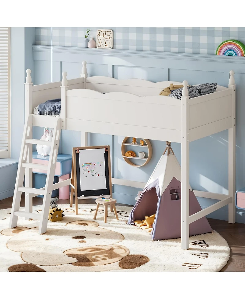 Streamdale Furniture Twin Wood Loft Bed with Guardrails, Ladder and Storage Space