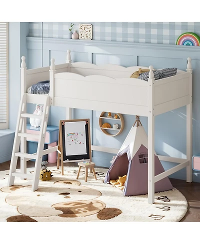 Streamdale Furniture Twin Wood Loft Bed with Guardrails, Ladder and Storage Space
