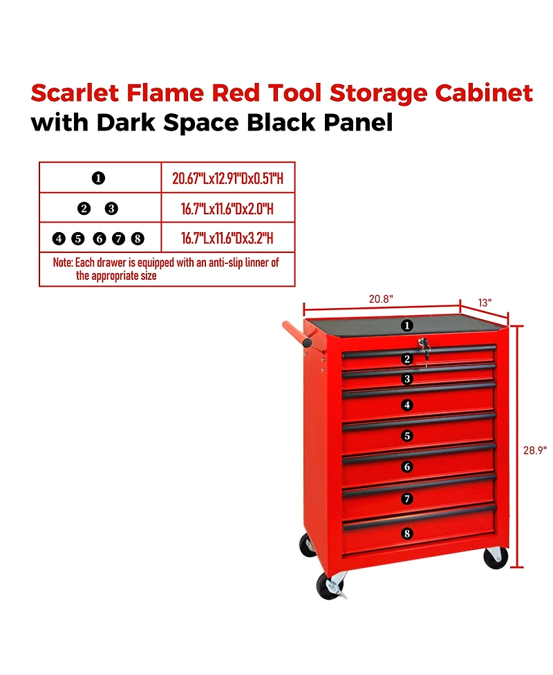Streamdale Furniture Rolling 7-Drawer Metal Tool Chest and Cabinet with Ball Bearing Slides
