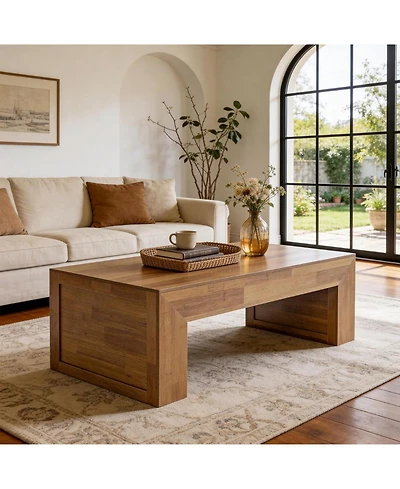 Tribesigns 47-Inches Farmhouse Coffee Table, Wooden Rectangular Center Table with Thick Base