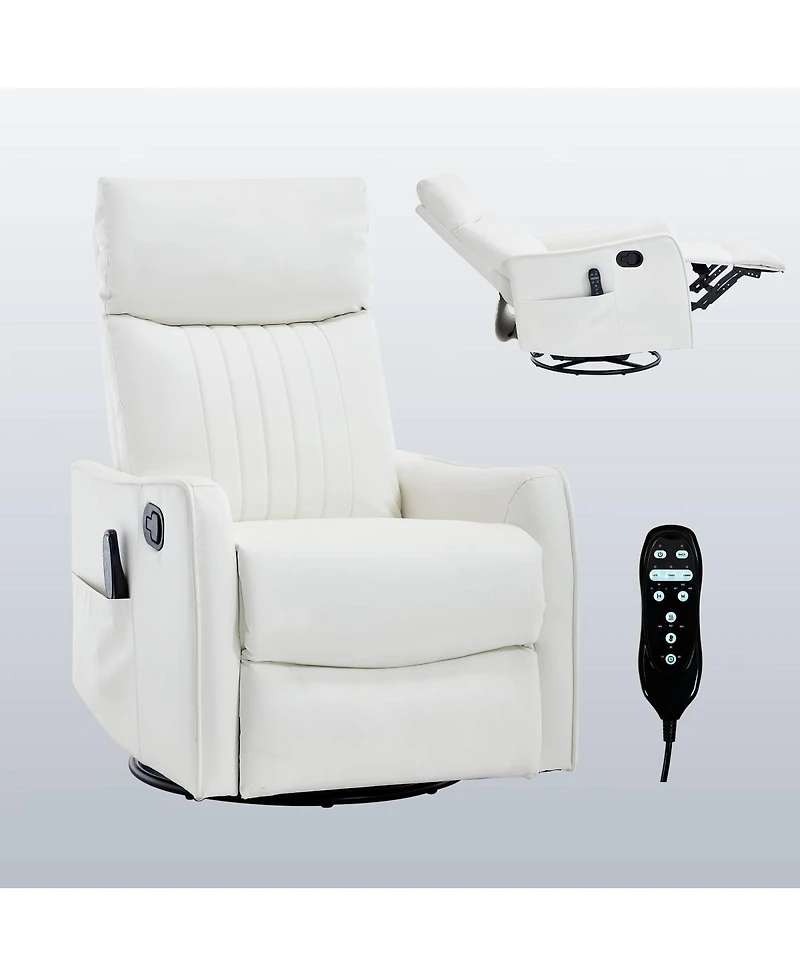 Streamdale Furniture Heat Faux Leather Manual Rocker Swivel Recliner Chair