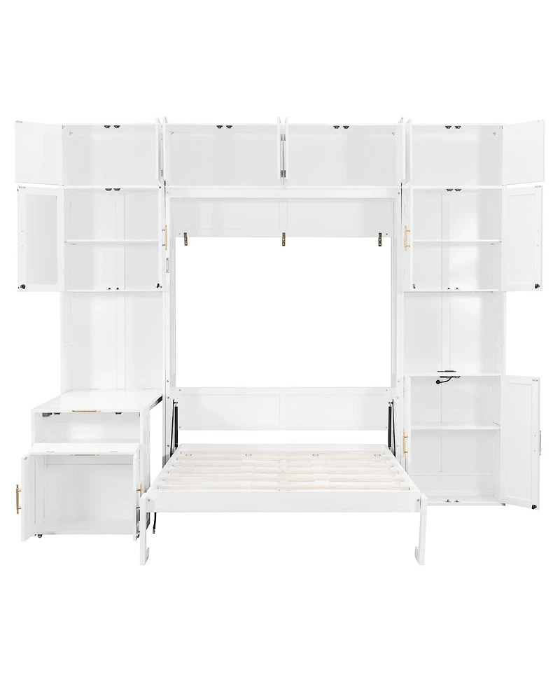 Streamdale Furniture Full Size Murphy Bed with Desk, Storage Cabinets and Led Light