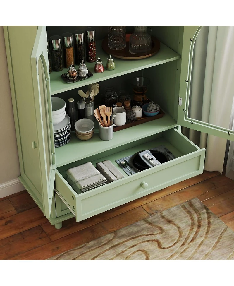 Streamdale Furniture Farmhouse Arched Glass Buffet Cabinet with Drawers