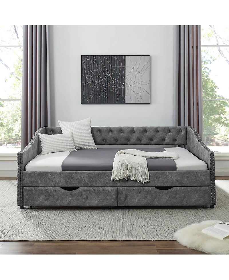 Streamdale Furniture Full Size Upholstered Tufted Daybed with Storage Drawers