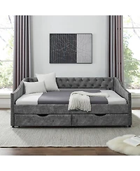 Streamdale Furniture Full Size Upholstered Tufted Daybed with Storage Drawers