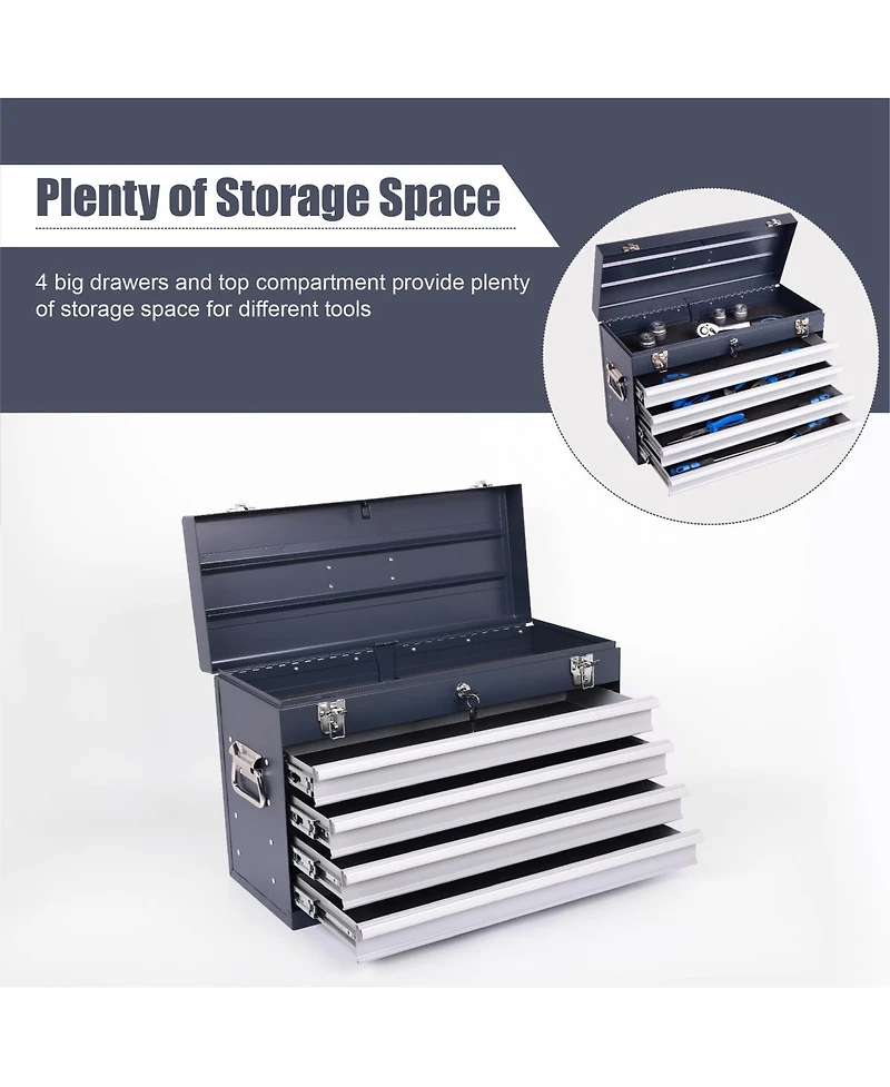 Streamdale Furniture Heavy Duty 21-Inch 4-Drawer Portable Metal Tool Box Chest Organizer