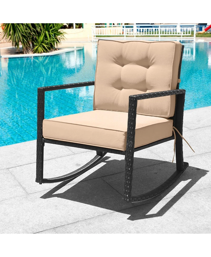 Sugift Outdoor Wicker Glider Rocking Chair with Thick Seat and Back Cushions