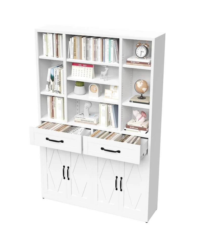 Boyel Living Tall Steel Bookcase with Drawers and Cabinets Adjustable Shelves