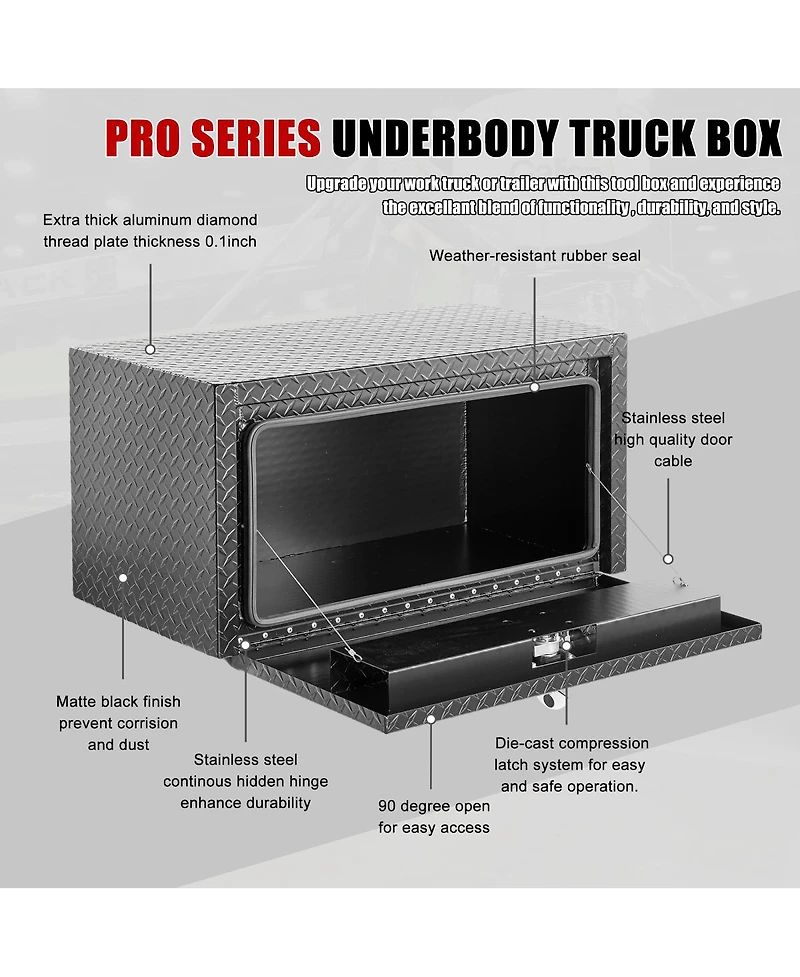Streamdale Furniture 36" Aluminum Heavy-Duty Underbody Truck Tool Box with Lock and Keys