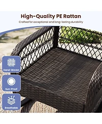 Gymax 2 Piece Outdoor Wicker Rocking Chair 400 Lbs Rattan Rocker Chair with Thick Cushions