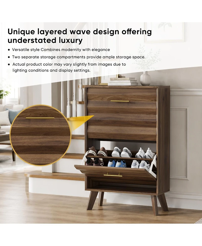 Streamdale Furniture Mid-Century Modern Slim Flip-Top Shoe Cabinet
