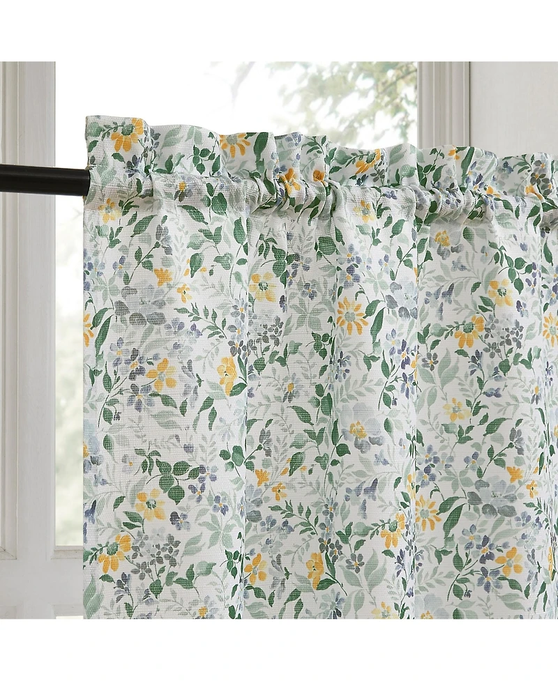No. 918 Portia Watercolor Wildflower Semi-Sheer Rod Pocket Kitchen Curtain Tier Pair