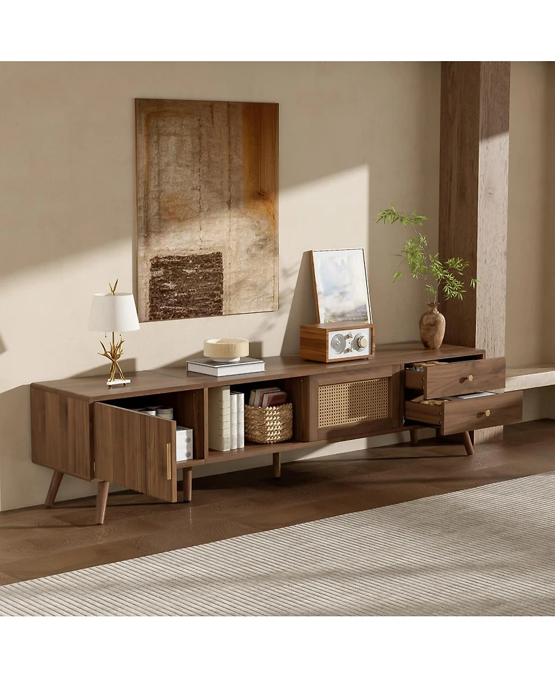 Streamdale Furniture 76" Rattan Doors Tv Stand for TVs up to 85", Wood-Grain Entertainment Center