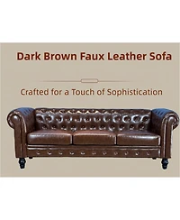 Streamdale Furniture Traditional Tufted Pu Leather Sofa with Solid Wood Legs