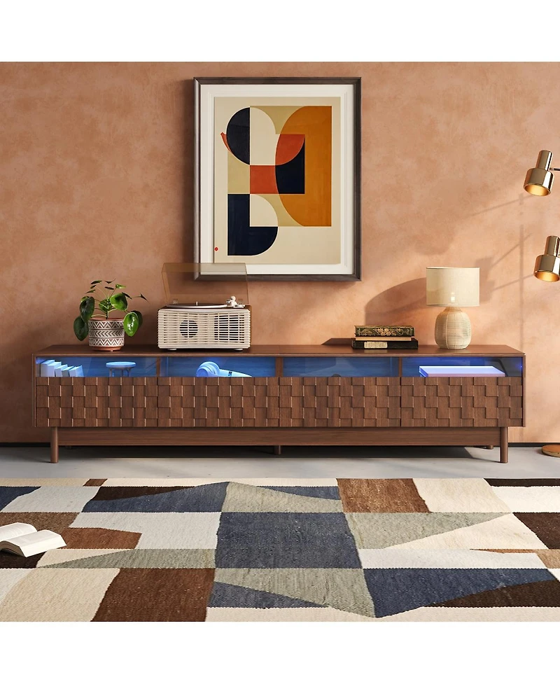 Streamdale Furniture 78" Modern Led Tv Stand for TVs up to 85" with Glass Drawers