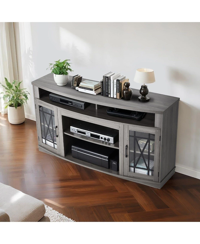 Slickblue Farmhouse Entertainment Center with Tv Stand, Storage Cabinets, Led Light Strip for Bedroom