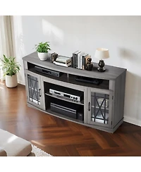 Slickblue Farmhouse Entertainment Center with Tv Stand, Storage Cabinets, Led Light Strip for Bedroom