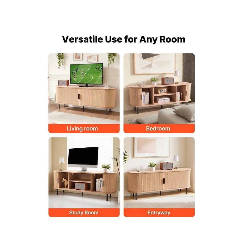 Slickblue Entertainment Center with Rolling Door and Adjustable Storage Shelves, Tv Console Table