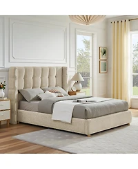 Streamdale Furniture Queen Size Removable Chenille Wingback Waffle Storage Bed