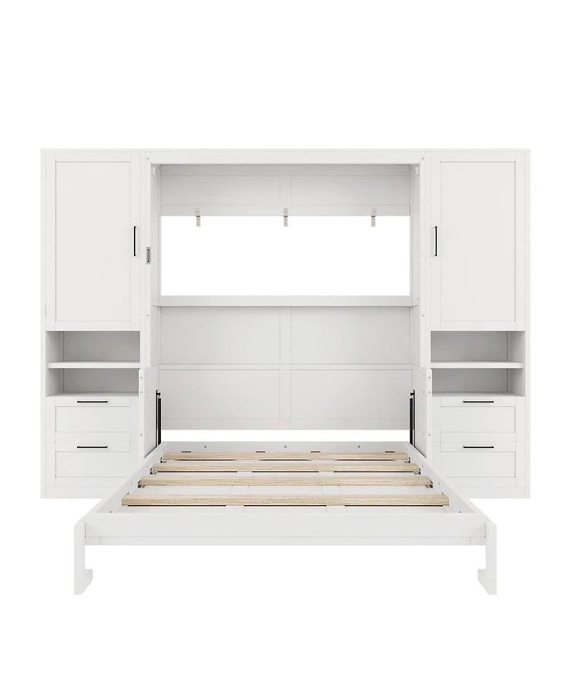 Streamdale Furniture Queen Size Murphy Bed with Closet, Drawers and Shelves