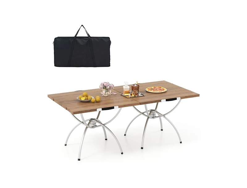 Boyel Living 2 Pack Folding Camping Table with Wood-grain Tabletop for Hiking Party