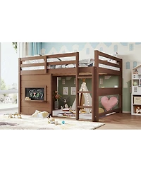Streamdale Furniture Full Size Loft Bed with Slide, Chalkboard and Bookshelf