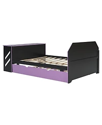 Streamdale Furniture Full Size Wood Daybed with Twin Size Trundle,Desk and Usb