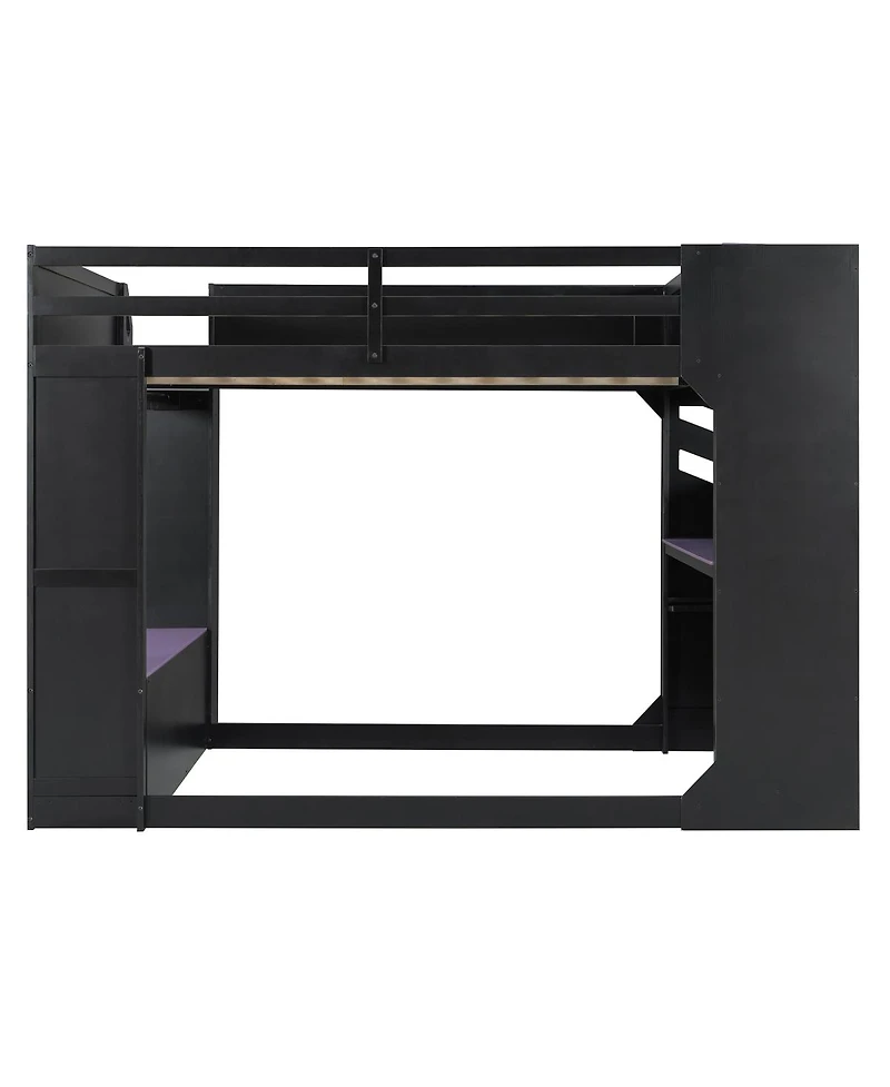 Streamdale Furniture Full Size Wood Loft Bed with Desk, Storage, Drawers and Rgb Lights