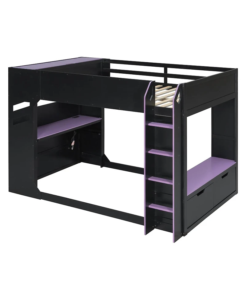 Streamdale Furniture Full Size Wood Loft Bed with Desk, Storage, Drawers and Rgb Lights