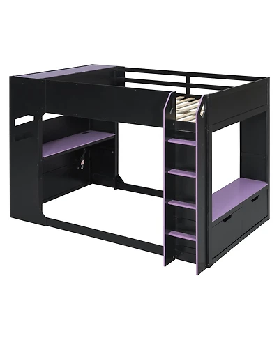 Streamdale Furniture Full Size Wood Loft Bed with Desk, Storage, Drawers and Rgb Lights