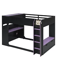 Streamdale Furniture Full Size Wood Loft Bed with Desk, Storage, Drawers and Rgb Lights