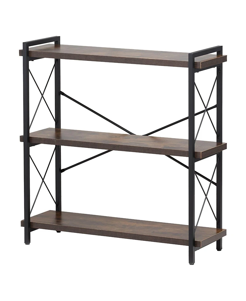 Slickblue Freestanding 3-Tier Bookshelf with Metal Frame, Rustic Storage Shelving Unit for Bedroom and Living Room
