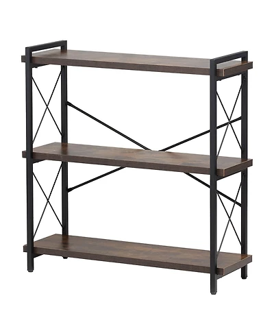 Slickblue Freestanding 3-Tier Bookshelf with Metal Frame, Rustic Storage Shelving Unit for Bedroom and Living Room