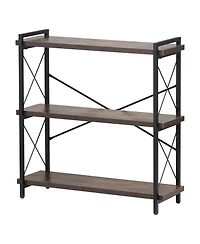 Slickblue Freestanding 3-Tier Bookshelf with Metal Frame, Rustic Storage Shelving Unit for Bedroom and Living Room