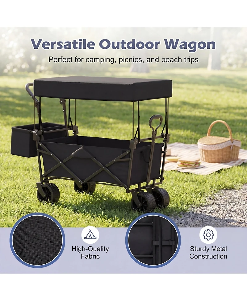 Costway Folding Utility Wagon with Detachable Canopy, Collapsible Garden Cart