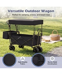 Costway Folding Utility Wagon with Detachable Canopy, Collapsible Garden Cart