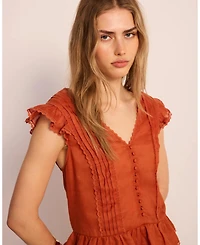 Mint Velvet Women's V-Neck Ruffle Sleeveless Ramie Blouse