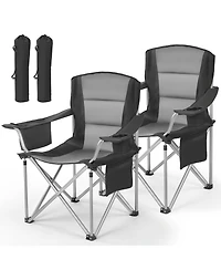 Mountaintop Oversized Camping Chairs 2 Pack, 450lbs Heavy Duty Folding Chairs, Padded Backrest, Armrests, Cup Holder and Cooler Bag