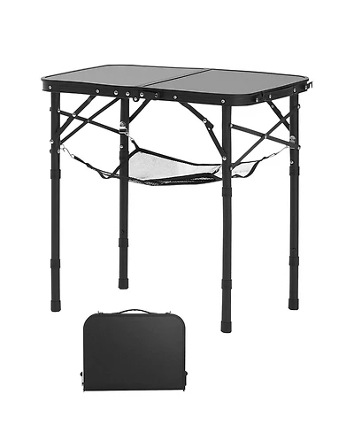 Mountaintop Folding Camping Table, Adjustable Height Side Tables, Aluminum Mdf Beach Table with Mesh Layer, Carrying Handle, Lightweight Compact