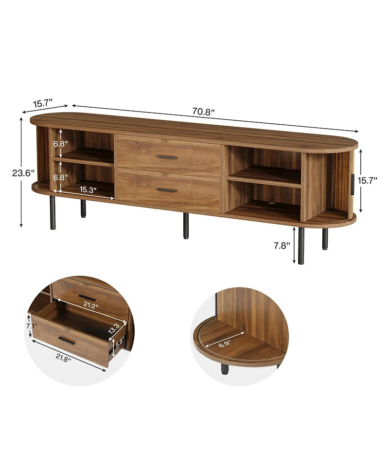 Tribesigns 70" Mid-Century Tv Stand with Sliding Doors and Shelves