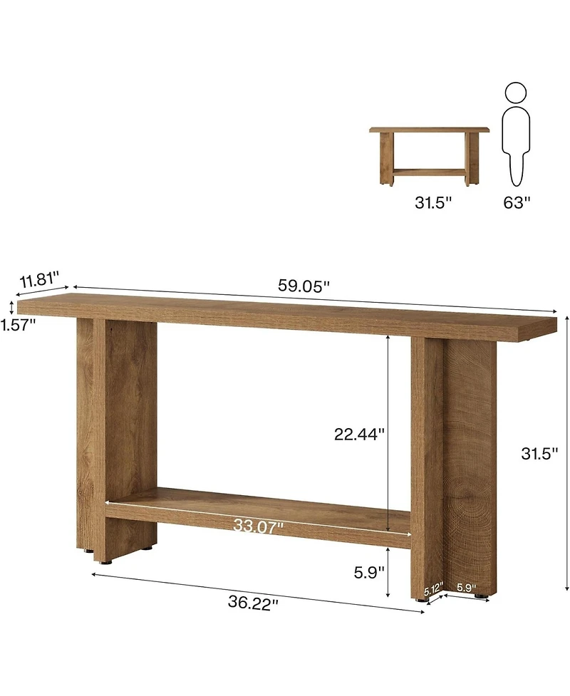 Tribesigns 59" Farmhouse Console Table with 2-Tier Storage