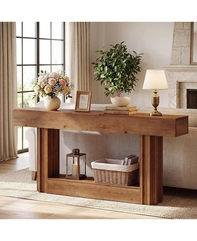 Tribesigns 63" Farmhouse Console Table with 2-Tier Storage