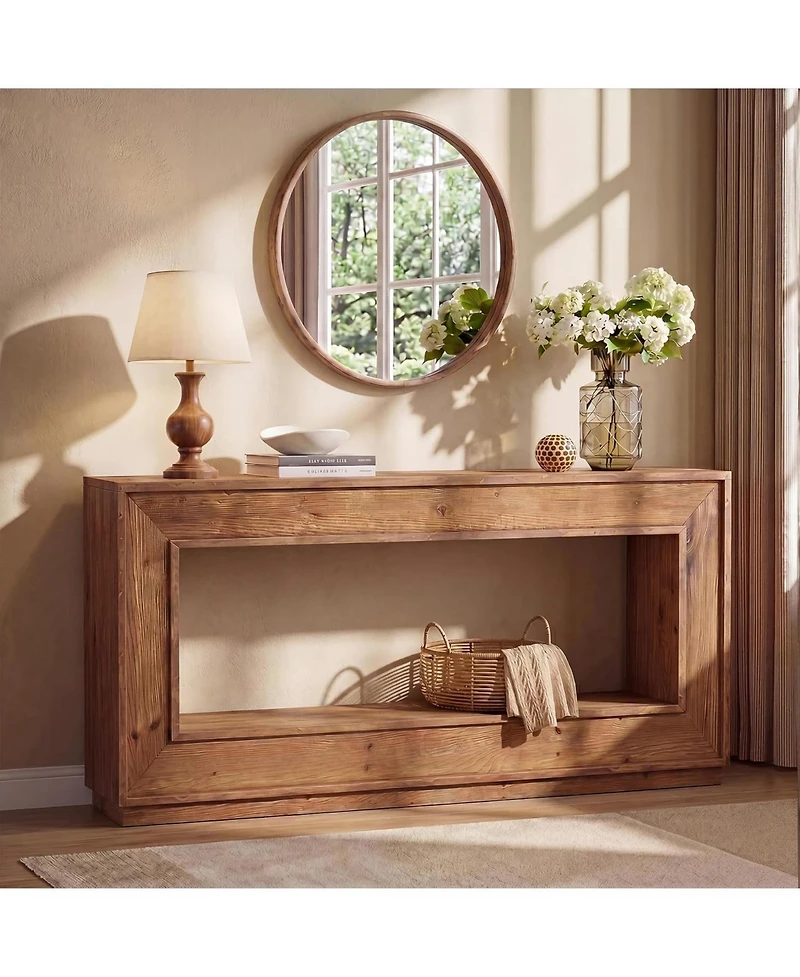 Tribesigns 63" Solid Wood Farmhouse Console Table with Storage